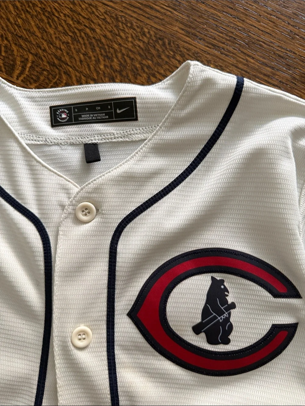 Nike Kids Cream Cubs Baseball Jersey with Red & Navy Logo